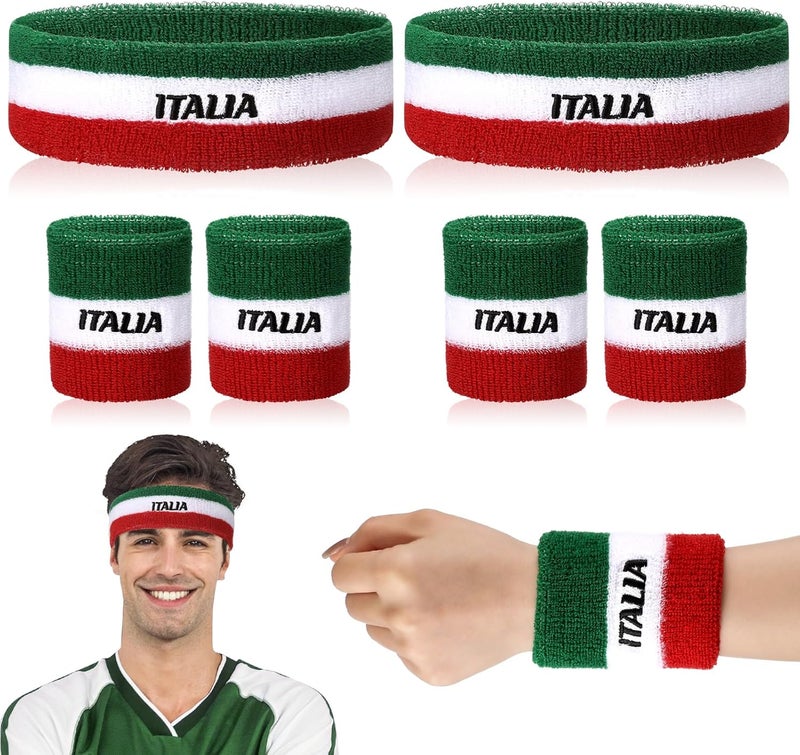 Jadive 2 Set Italia Football Sweatband Set Headband and Wristbands Includes Head Sweatband and Sports Wristband Costume Absorbing Headband Italy Football Costume - Image 1